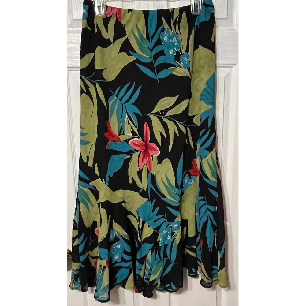 Russell Kemp Woman Tropical Floral Skirt Set 2pc Black Green‎ Blue Pink 14/16